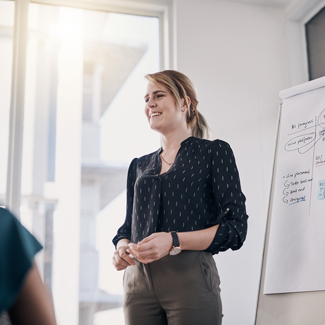 Entrepreneur presents her business idea.