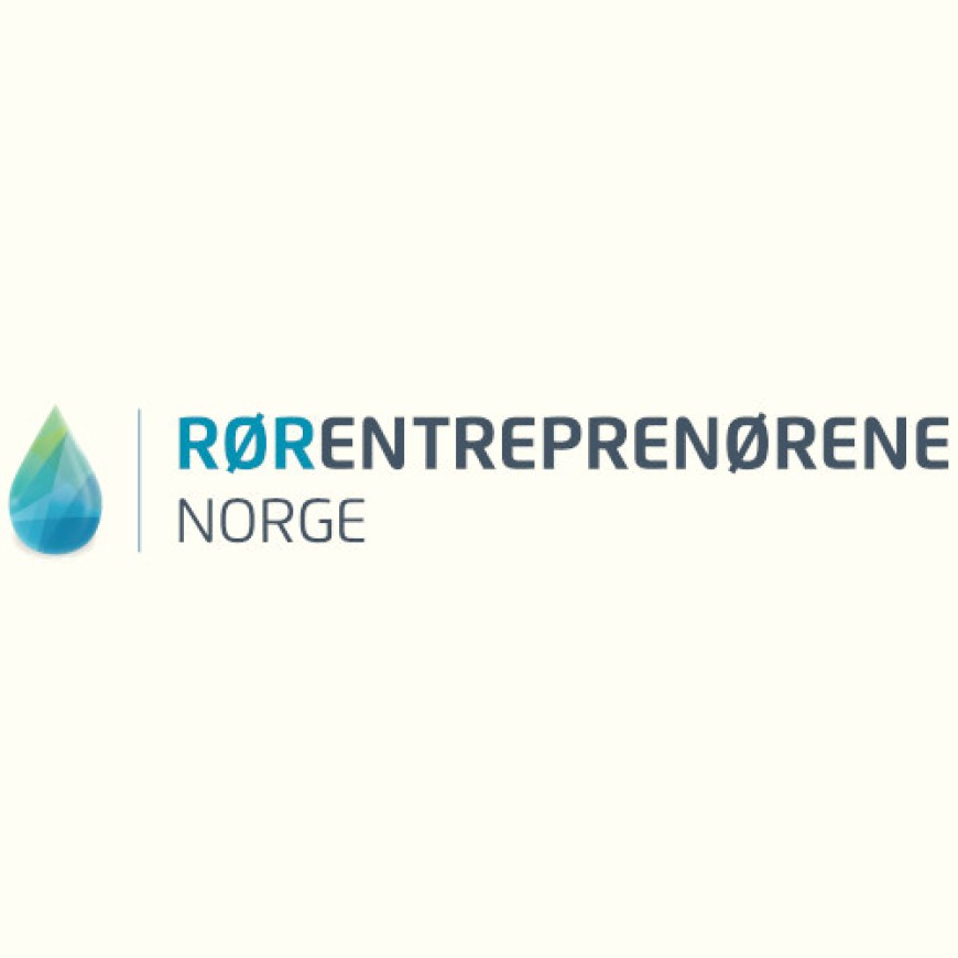 A teardrop-shaped symbol with the text RØRENTREPRENØRENE NORGE in capital letters spread over two lines to the right. A thin vertical line separates the symbol from the text.
