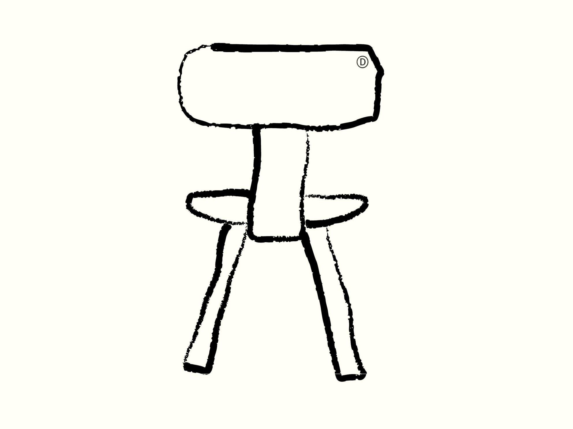 Skisse av en stol, merket med D i sirkel
