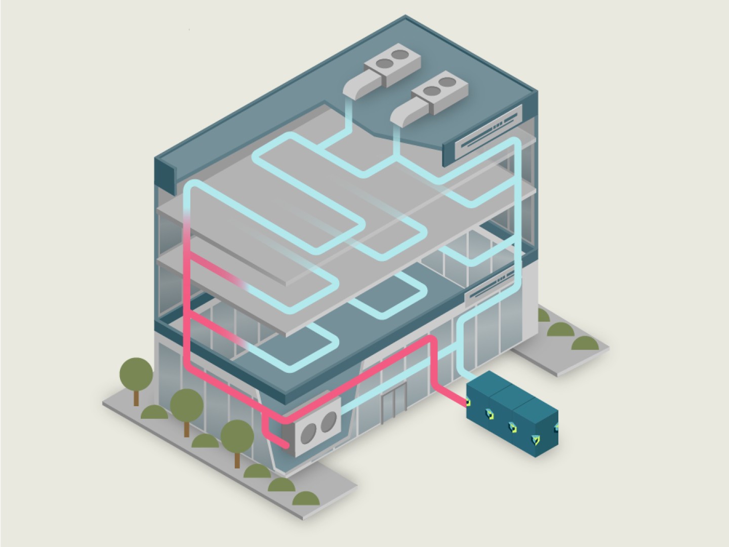 Datagenerert 3D-modell av en termisk energilagringsboks utviklet av Cartesian.