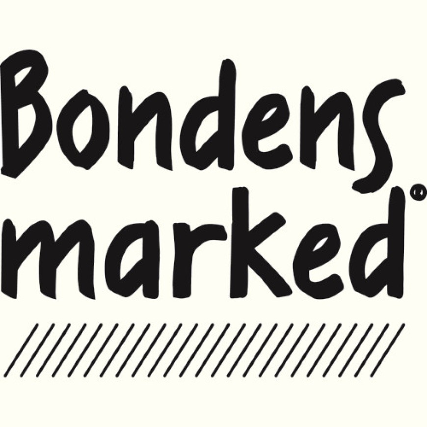 Ordet "Bondens marked" skrevet i håndskrevet stil, med skrå understrekninger.