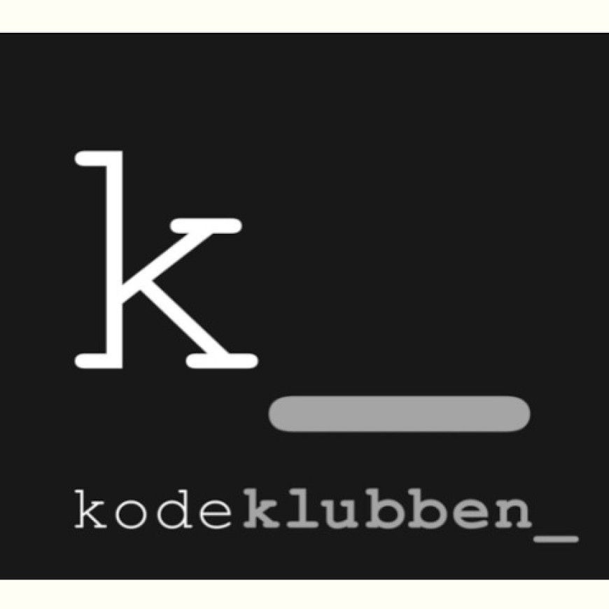 En stilisert bokstav K med en horisontal strek i underkant på høyre side, og teksten "kodeklubben" plassert rett under K-en og streken.