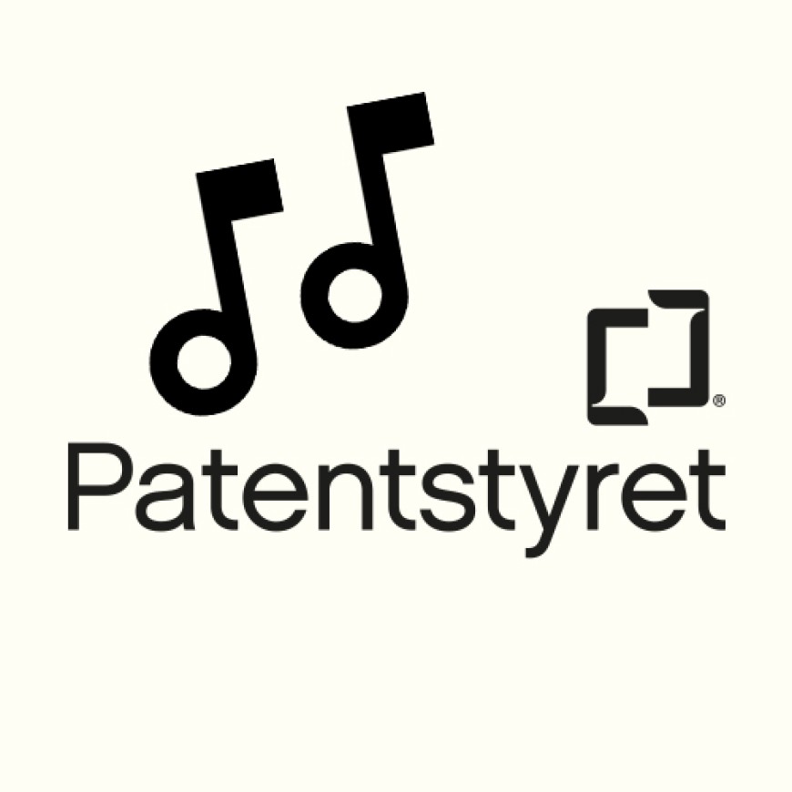 Patentstyrets logo med illustrasjon av noter